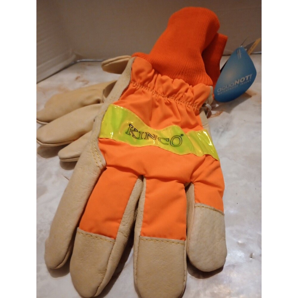 Kinco 1938KWP-L High Visibility Orange Waterproof Pigskin Gloves, Large